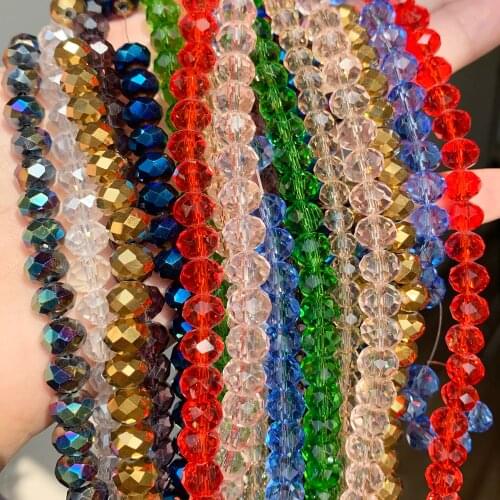 Natural Multicolor Crystal Glass Rondelle Bead Faceted Loose Spacer Bead For DIY Jewelry DIY Making Bracelet 15'' 4 6 8 10 12 mm