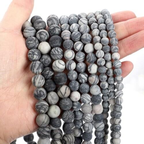 Natural Stone Beads Frosted Black Network Stone Round Loose Beads for Jewelry Making Needlework Bracelet DIY 4-12 MM