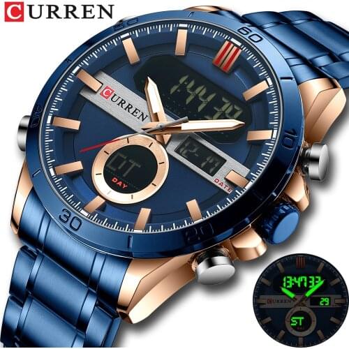CURREN Top Brand Luxury Men Watches Casual Sport Wristwatch Male Digital Luminous LED Clock with Chronograph Relogio Masculino