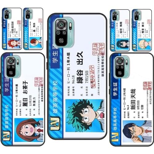 My Hero Academia Student Card Postcard For Xiaomi Redmi Note 10 7 8 9 Pro Note 8T 9S Case For Redmi K40 Pro 9 9A 9C 9T Coque