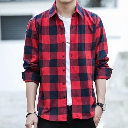 Mens Long Sleeve Shirt 2019 Spring New Style Fashion Plaid Shirt Korean-Style Slim Fresh Students-Inch Shirt Tide