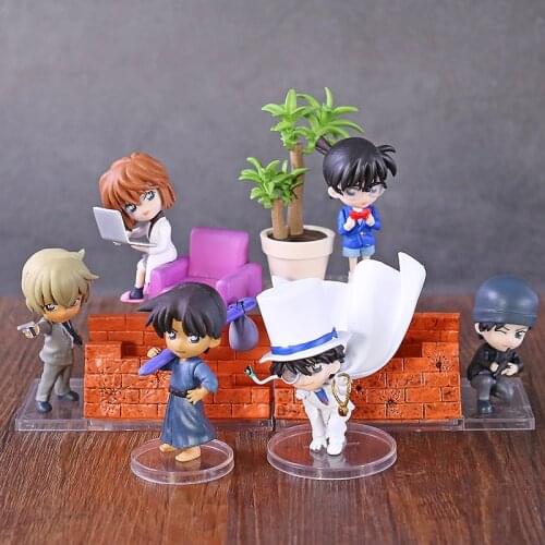 Detective Conan 6pcs/set Sherry Hattori Heiji Mini Action Figures 1/10 scale painted figure Kid Furuya Rei PVC figure Toys Anime