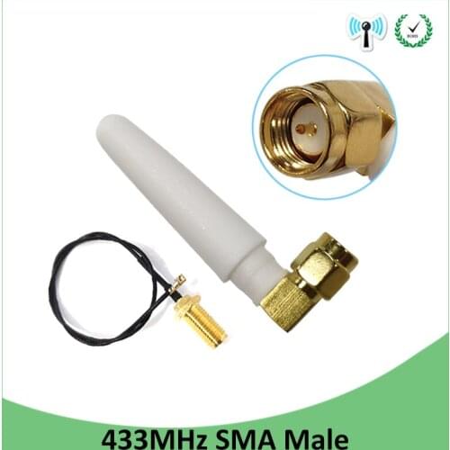 10pcs 433MHz Antenna 2.5dbi SMA Male Connector 433 MHz antena Small size rubber antenne Lorawan +21cm RP-SMA/u.FL Pigtail Cable