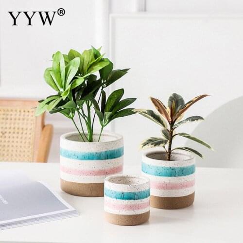 Ceramic Flowerpot Simple Striped Fashion Round Indoor Balcony Flower Pots Hand-Painting Ornaments Porch Shape Flower Pots