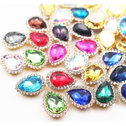 New Clothing Design Rhinestones Drop Shape 10x14mm Shiny Crystals Strass Copper Claw Non Hot Fix Sew On Rhinestones For Clothes