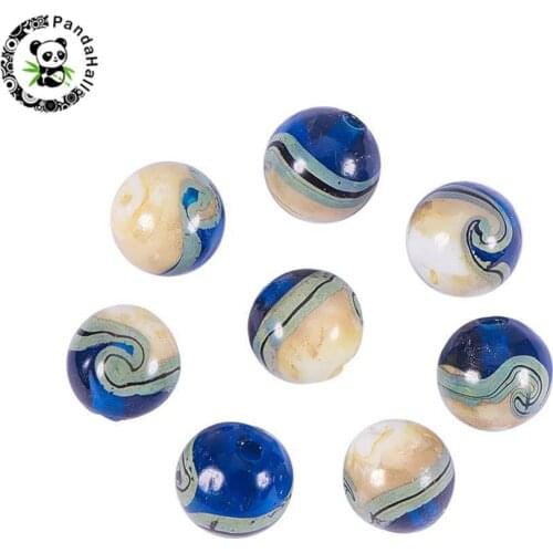 1Box Ocean Style Round Handmade Lampwork Beads RoyalBlue 14mm Hole: 2mm About 12pcs/box