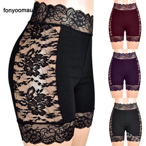 3XL Women Sexy Slim Lace Cutout Short Leggings High Waist Lace Ruffles Short boho feminino Trouser panties mujer Bottoming Pants
