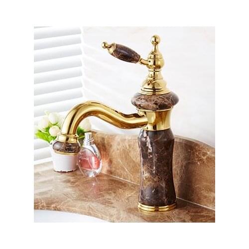 Vidric fashion high quality solid brass and natural jade construction bathroom hot and cold gold finish basin faucet,tap sink mi