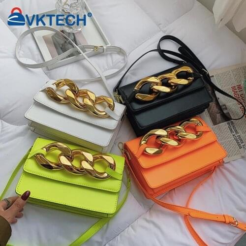 Fashion Women PU Leather Small Flap Purse Crossbody Bag Ladies Casual Thick Metal Chain Solid Color Shoulder Messenger Bags