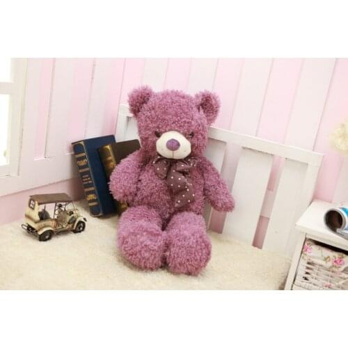 Fillings toy large 100cm purple teddy bear plush toy bowtie bear soft doll throw pillow Christmas gift b1901
