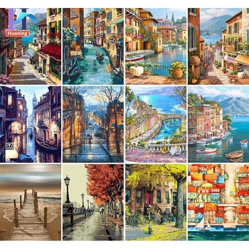 Huaning Painting By Numbers Venice Scenery DIY Oil Coloring By Numbers Street Landscape Canvas Paint Art Pictures Home Decor