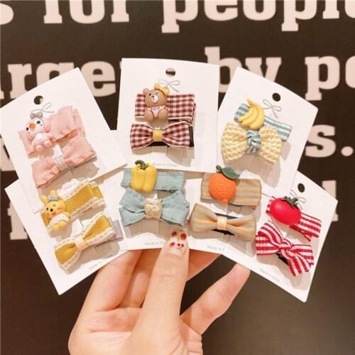 New Korean Fashion Princess Cartoon Animal Fruits Baby Girl Plaid Butterfly Bow Hairpin Headdress Childrens Hair Accessories