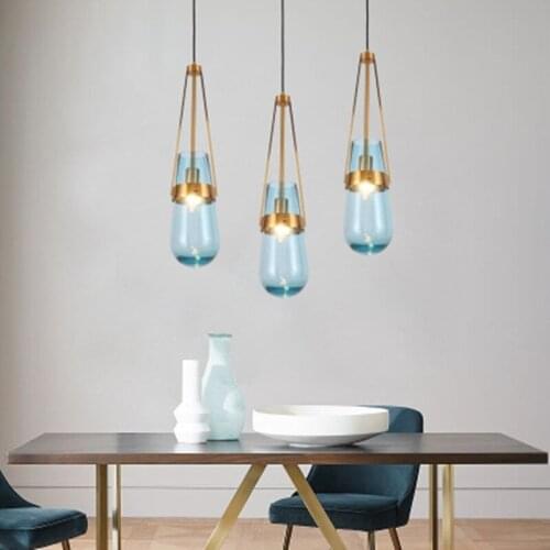 New Bule Glass Pendant Lights Creative Water droplets Kitchen Island Indoor Lights Bar Lighting Light Fixtures AC 110-240V