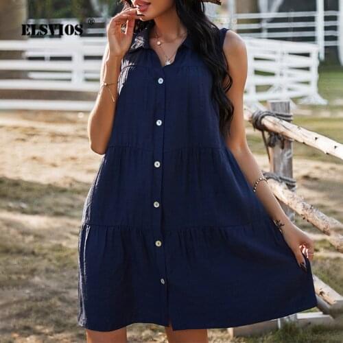 Sleeveless Single-Breasted Shirt Collar Solid Color A-Line Waist Dress Light Mature Women Loose Slim Clothing Summer Fashion New