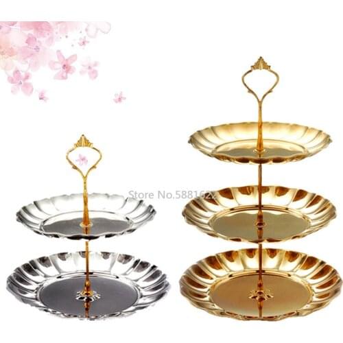 Tier Stainless Steel Cake Stand Afternoon Tea Wedding Plates Party Tableware New Bakeware Cake Shop Three Layer Cake Rack ZP1224