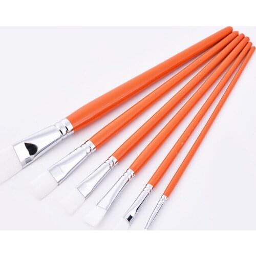 Manufacturers sell 6 pcs/set nylon hair flat head yellow rod oil painting brush watercolor paint gouache acrylic brush student