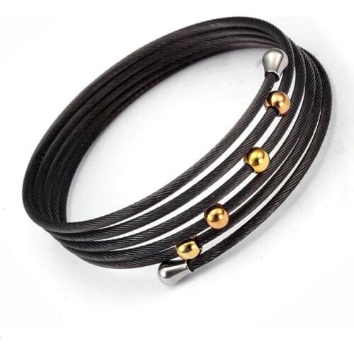 Luxury Design Women Ladies Wrap Charm Bracelet Bangles Black Plated Stainless steel Round Cuff Female Fashion Bangles