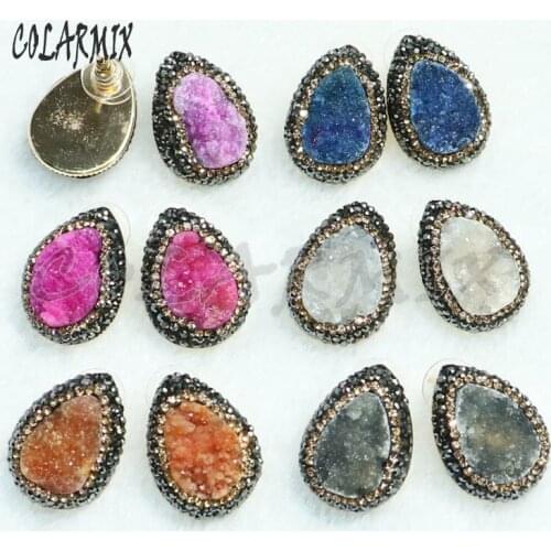 6 pairs Druzy stone earrings natural stone stud earrings colorful stone earrings for lady wholesale jewelry 8000