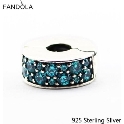 CKK 925 Sterling Silver Teal Shinning Elegance Spacer Clip Charms Original Beads Fits Bracelets DIY Jewelry