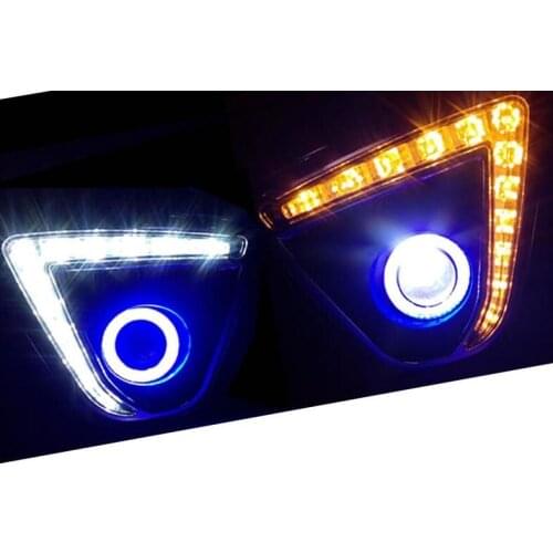 LED DRL daytime running light + COB angel eye + projector lens + halo fog lamp + yellow turn signal for Mazda cx-5 2012-2016