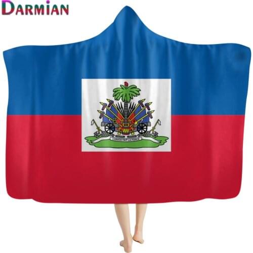 DARMIAN Haiti Flag Printed Wearable Comfy Hooded Blankets Adults Kids Polyester Fleece Warm Sherpa Cloak Hooded Blankets manta