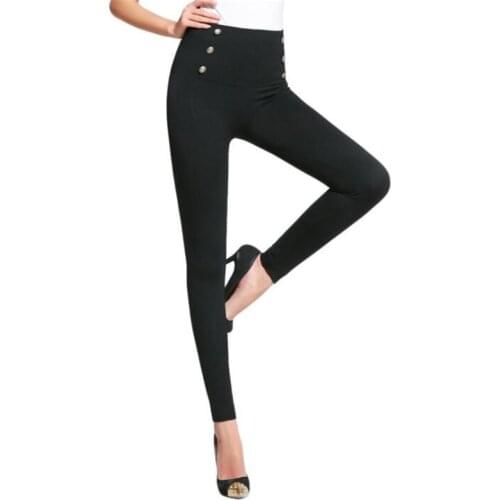 YSDNCHI Leggings Women Pencil Pants High Waist Sexy Leggings Front Zipper Push Polyester Slim Button Decoration Push Up Trousers