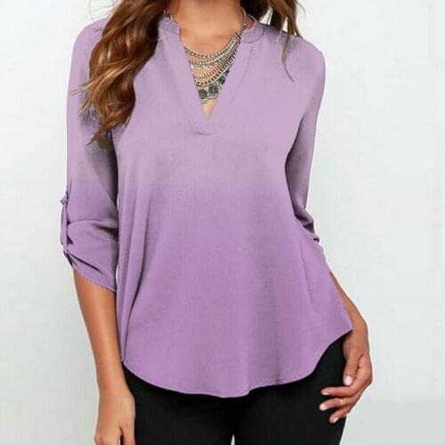 2021 Summer Spring Casual Blouse Women Top And Blouse Women Shirt Long Sleeve Purple Turn-down Collar Chiffon Shirt