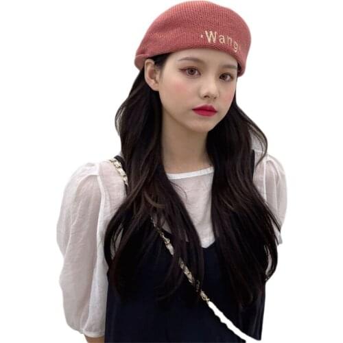 Women Vintage Beret Flat Cap Letter Embroidery Visor Newsboy Duckbill Peaked Hat 50JB