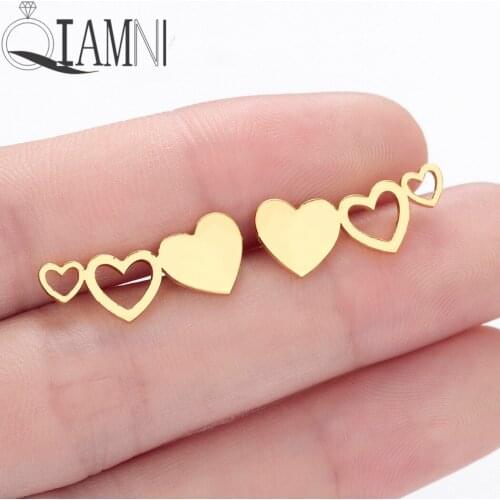 QIAMNI Sweet Forever Love Heart Stud Earring for Women Men Lover Birthday Gifts Party Jewelry Stainless Steel Pendientes Brincos