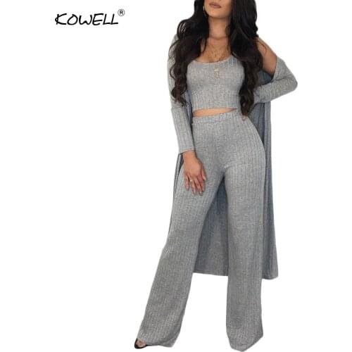 2020 Women Sexy 3 Pieces Set Cardigans Tracksuit Women Ribbed Knit Crop Top And Pants Set 2 Piece Sets Women Boadycon Outfits