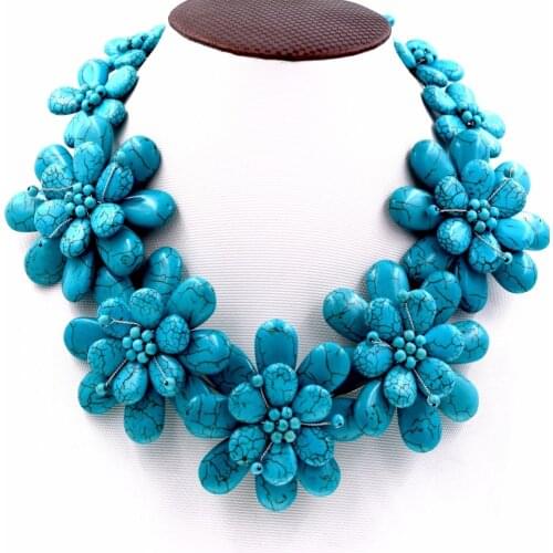 Green howlite turquoise flower necklace 19inch weholesale beads gift FPPJ amazing