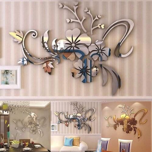 1 Set Exquisite Flower 3D Acrylic Mirror Wall Stickers Art Mural Home Bedroom TV Background Decoration Removable Decal