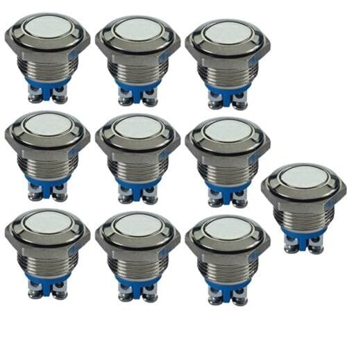 10Pcs 16mm Start Horn Button Momentary Stainless Steel Metal Push Button Switch
