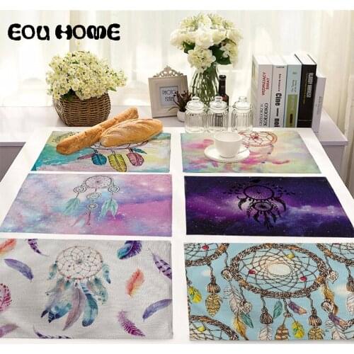 4/6Pcs Set Dreamcatcher Printing Mats Pads Wear-resistant Heat Insulation Table Mat Tableware Cup Pads Photo Background Cloth
