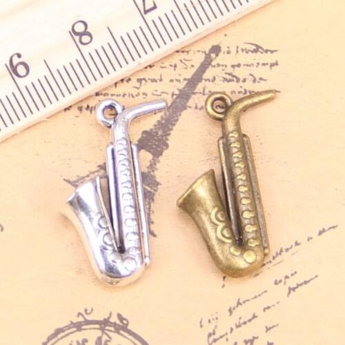 45pcs Jewelry Charms horn saxophone 26x21mm Antique Silver Plated Pendants Making DIY Handmade Tibetan Silver Jewelry