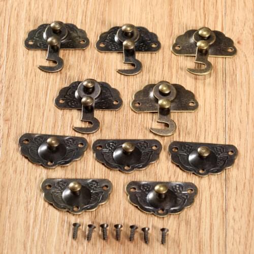 5Pc 44x34mm Jewelry Gift Wine Wooden Box Suitcase Case Hasp Latch Hook Antique Brass Iron Latch Lock Decorative Vintage Hardware