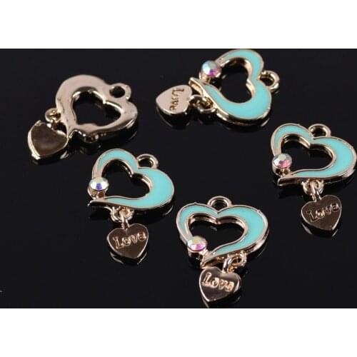 10pcs 19x13mm Love Heart Lake Green Enamel Metal Loose Pendants Beads Wholesale lot for Jewelry Making DIY Charms Findings