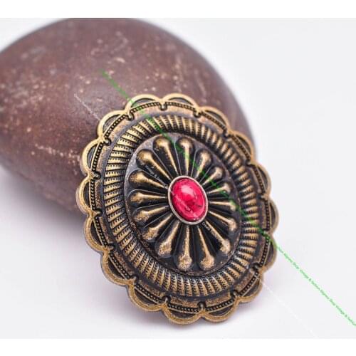 6pc 44*38mm Heavy Big Red Turquoise Tradition Flower Arts Horse Saddle Tack Headstall Halter Conchos Fastener With Long Screw