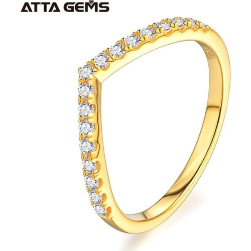 ATTAGEMS Moissanite Diamond 18K Rings Jewelry Women Moissanite Chevron Shared Prong Set Dainty Wedding Band with 1.5 MM Stones
