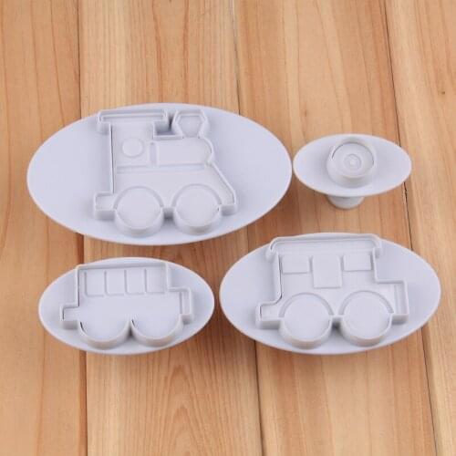 Free Shipping FDA High Quality 4pcs Train Cookie Plunger Cutter sets Pastry DIY Bakery Tools set