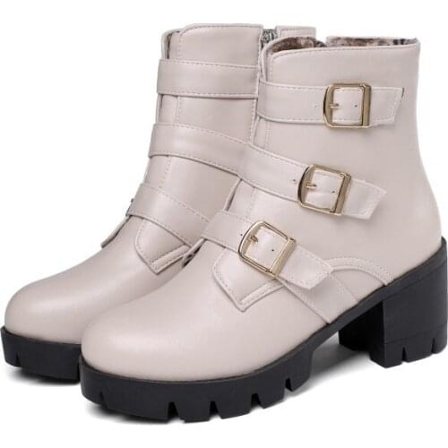Big Size 9 10 11-15 boots women shoes ankle boots for women ladies boots shoes woman winter Side zipper with belt buckle