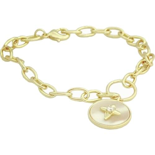 Round Charm Thick Chain White Shell Zircon Star Gold Bracelet for Women Adjustable