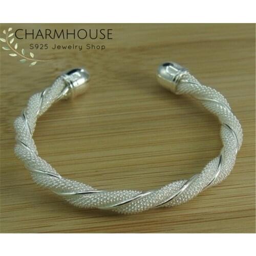 Pure Silver 925 Bracelets for Women Twisted Bangles & Bracelet Wristband Pulseira Wedding Bridal Jewelry Accessories Bijoux Gift