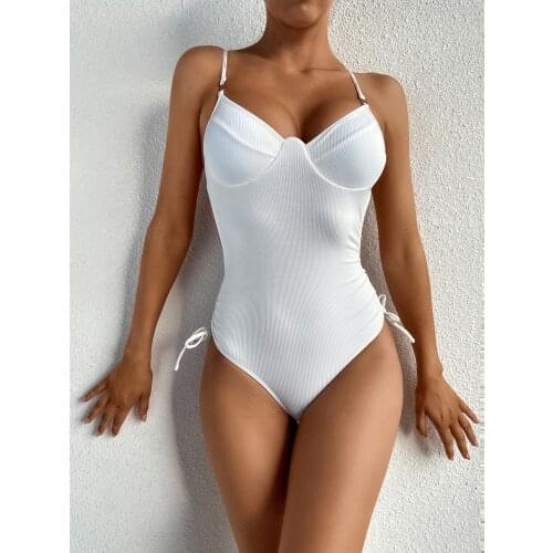 One Piece Swimsuit Swimwear 2021 Women Underwire Monokini Push Up Bathing Suit White Backless Beach Wear Swim Badpak Dames Mujer