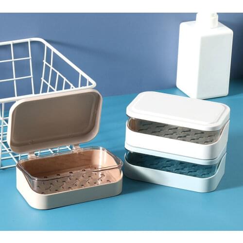 Home bathroom soap box with lid drain student dormitory punch-free household laundry soap box double soap shelf