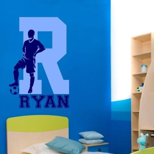 Soccer Football Wall Decal With Personalized Name and Initial Wall Sticker for Kids Baby Room Bedroom Home Decals Murals A488