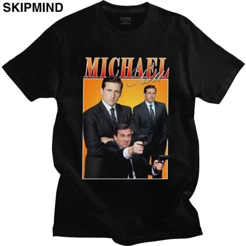Retro Michael Scott T Shirt Men Cotton TV Show T-shirt Short Sleeved The Office Dwight Schrute Jim Halpert Tee Slim Fit Apparel