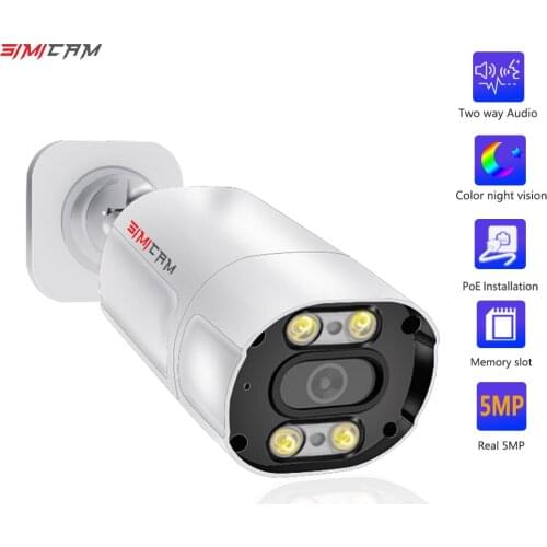 5MP Smart Security PoE IP Camera Waterproof Color Night Vision SD Card Slot Onvif Bullet Home Person Detection Video Surveillanc