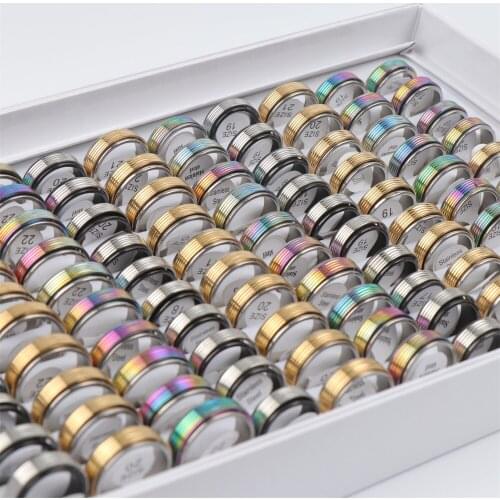 20pcs/lot Rotatable Spinner Stainless Steel Rings For Women Men Mix Style Fashion Jewelry Party Gifts Wholesale No Fade