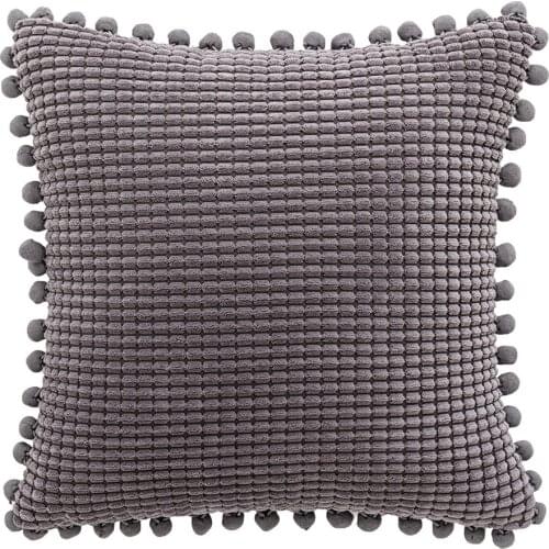2pc Ins Style Corduroy Cushion Cover with Pompon Ball for Living Room Sofa Car Pillowcase Modern Solid Color Velvet Cushion Case